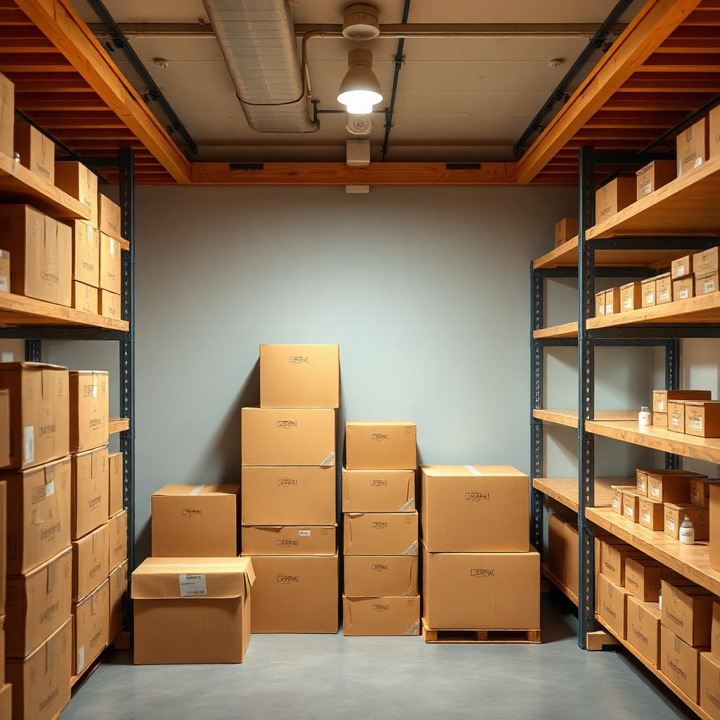Trastero con cajas y muebles